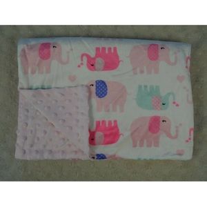 Boritar Elephants Baby Blanket Pink White Minky Dot Hearts Mint Green Lovey